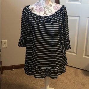 Off the shoulder black and white stripe top